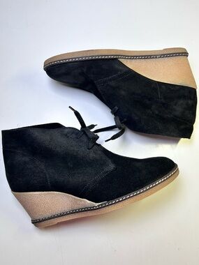 J. Crew MacAlister Black Suede Wedge Heel Ankle Boots. Made in Italy. Size 10
